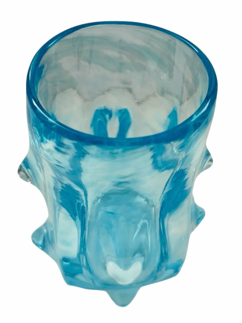 Vintage Art Glass Turquoise Aqua Blue Knobbly Vase